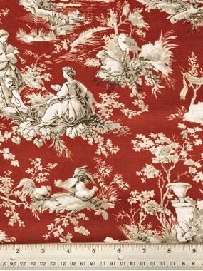 Waverly Inspirations Vintage French Pattern Toile Cotton Fabric Red Cream 8 YRDS